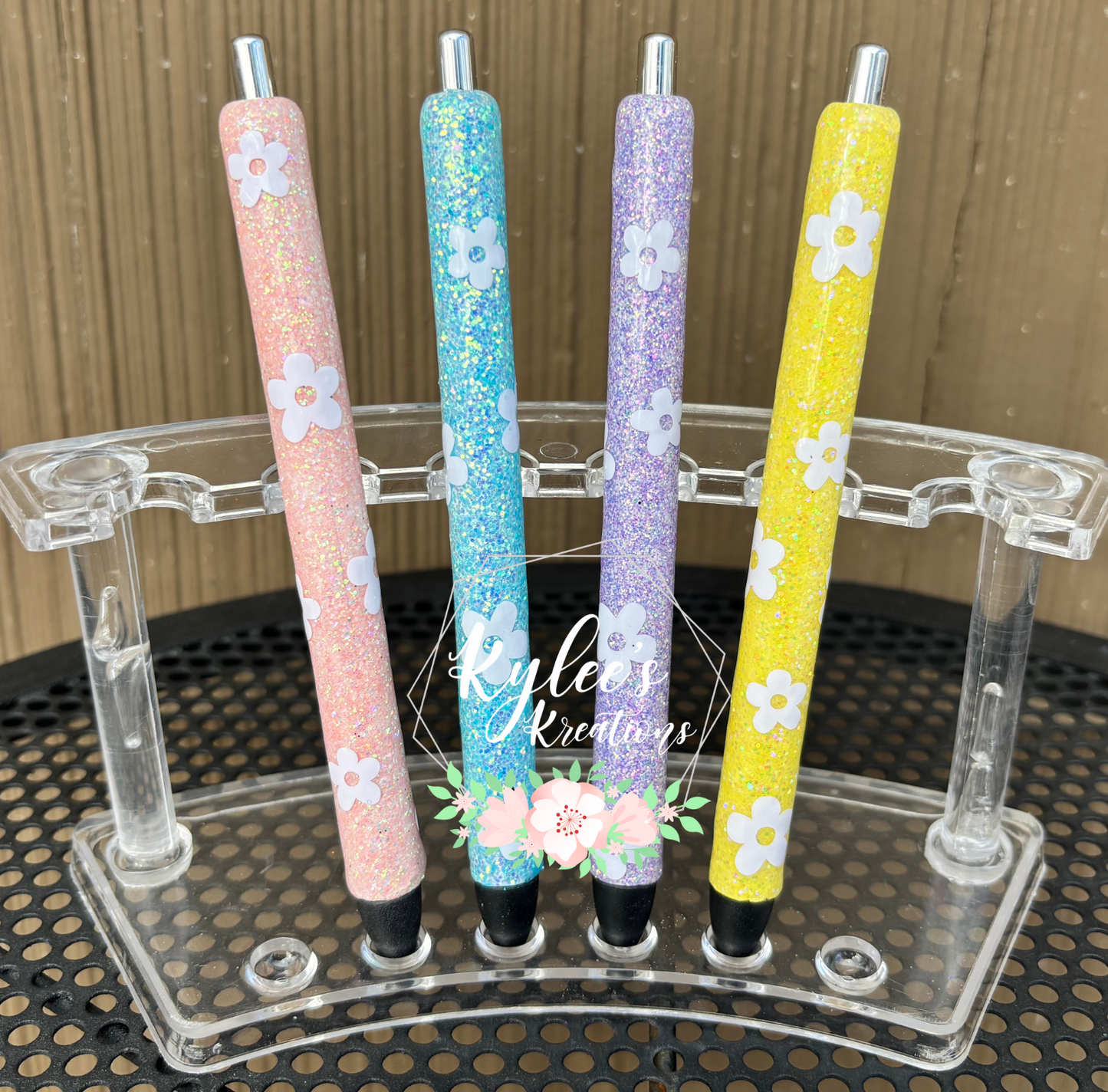 Pastel Daisy Single Glitter Pens Custom / Non Custom