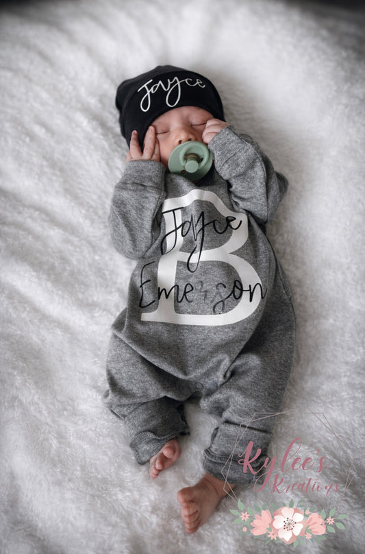 Personalized Newborn Baby Coming Home Outfit: Baby Romper & Hat